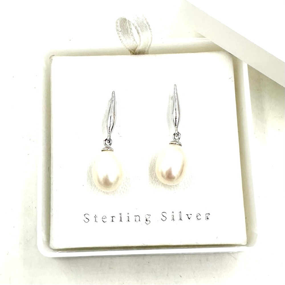IPS Sterling Silver Cultured Pearl Drop Dangle Earrings NIB